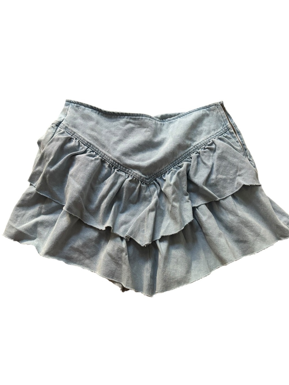West of Melrose Tiered Denim Ruffle Mini Skirt – Light Wash